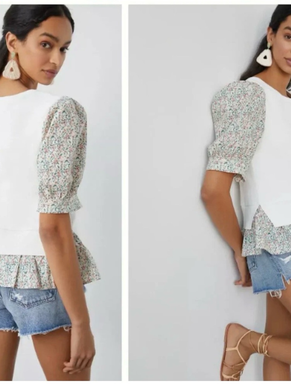 English Factory Mixed Media Floral Puff Sleeves